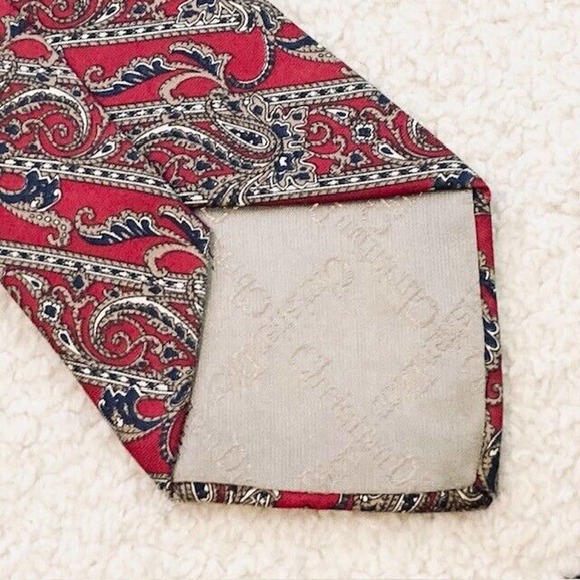 Vintage Christian Dior Silk Red Blue Taupe Paisley Stripe Print Designer Tie - Picture 5 of 8